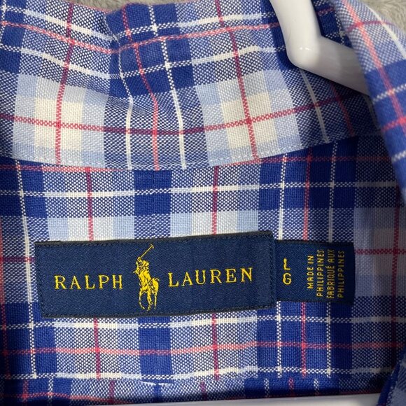 Ralph‎ Lauren Blue & Red Plaid Short Sleeve Flesh Pony Shirt Mens Size Large - Picture 3 of 9